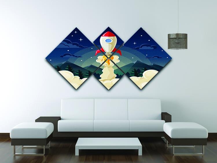 concept of space rocket ship startup on dark 4 Square Multi Panel