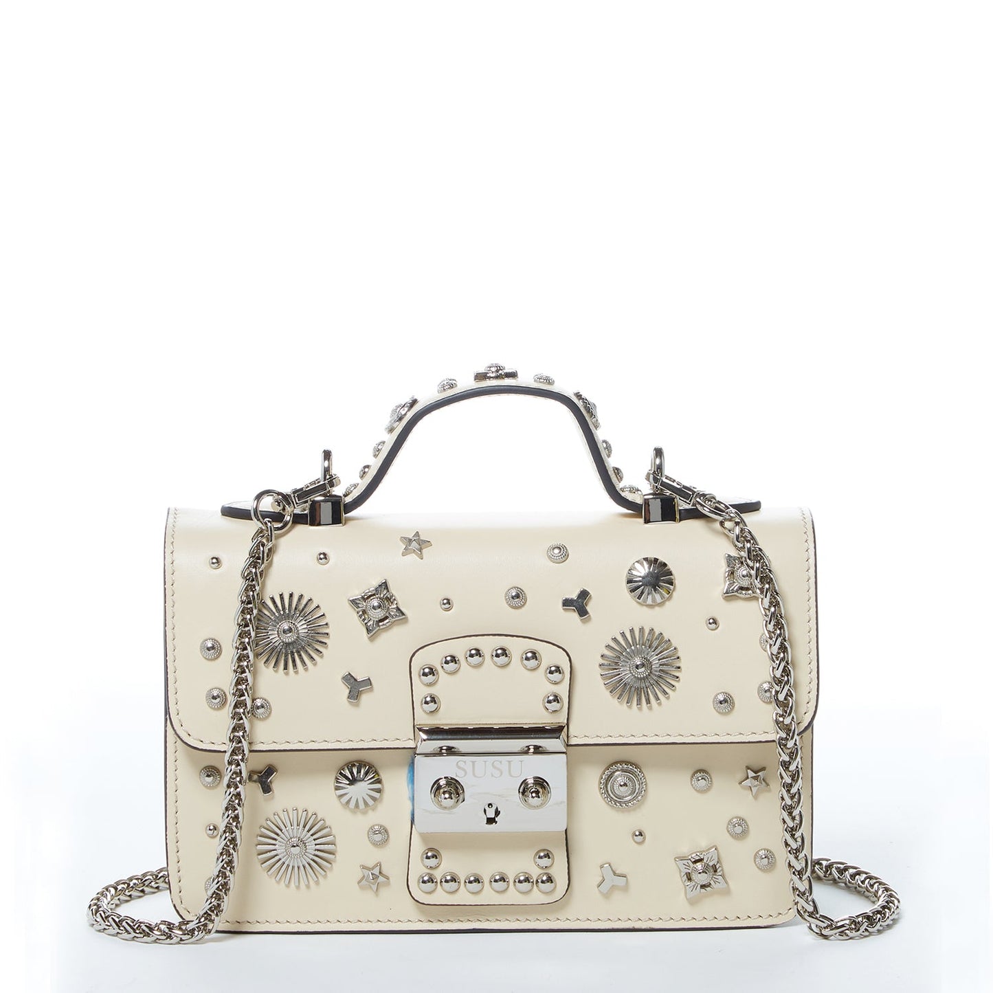 SUSU Small Leather Crossbody Bag Cream Off White Purse Women's Handbag