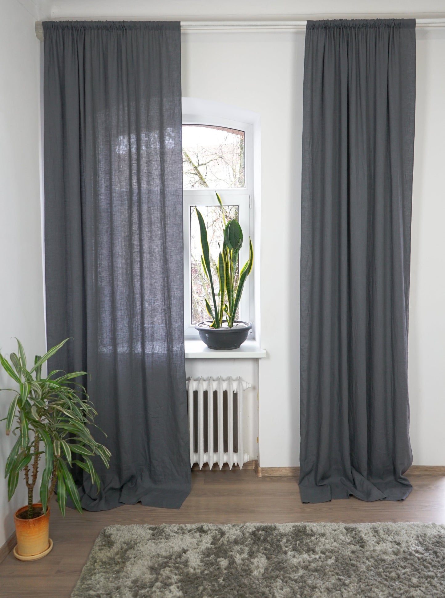 Moss Green linen curtain with rod pocket