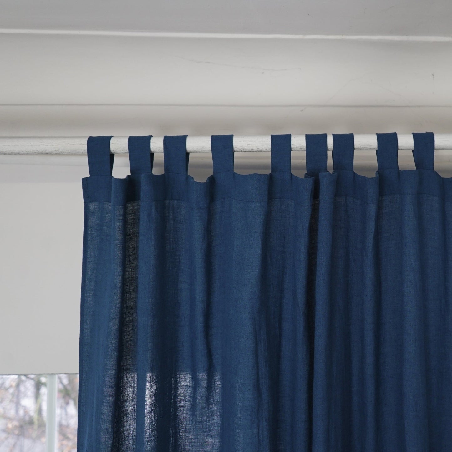 Night Blue linen curtain with tabs
