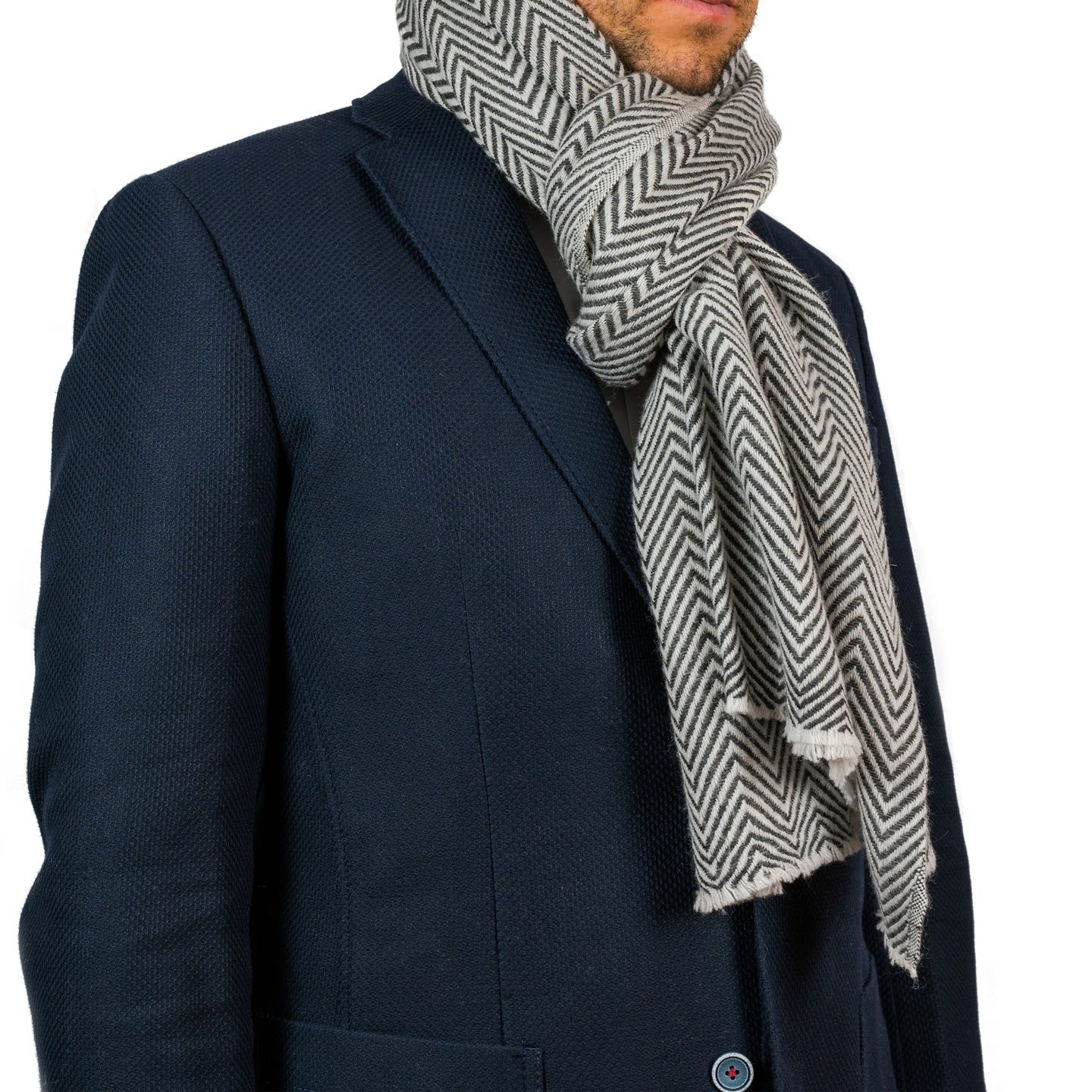 Kaschmirschal grau mit mittelgroßem Fischgrätenmuster