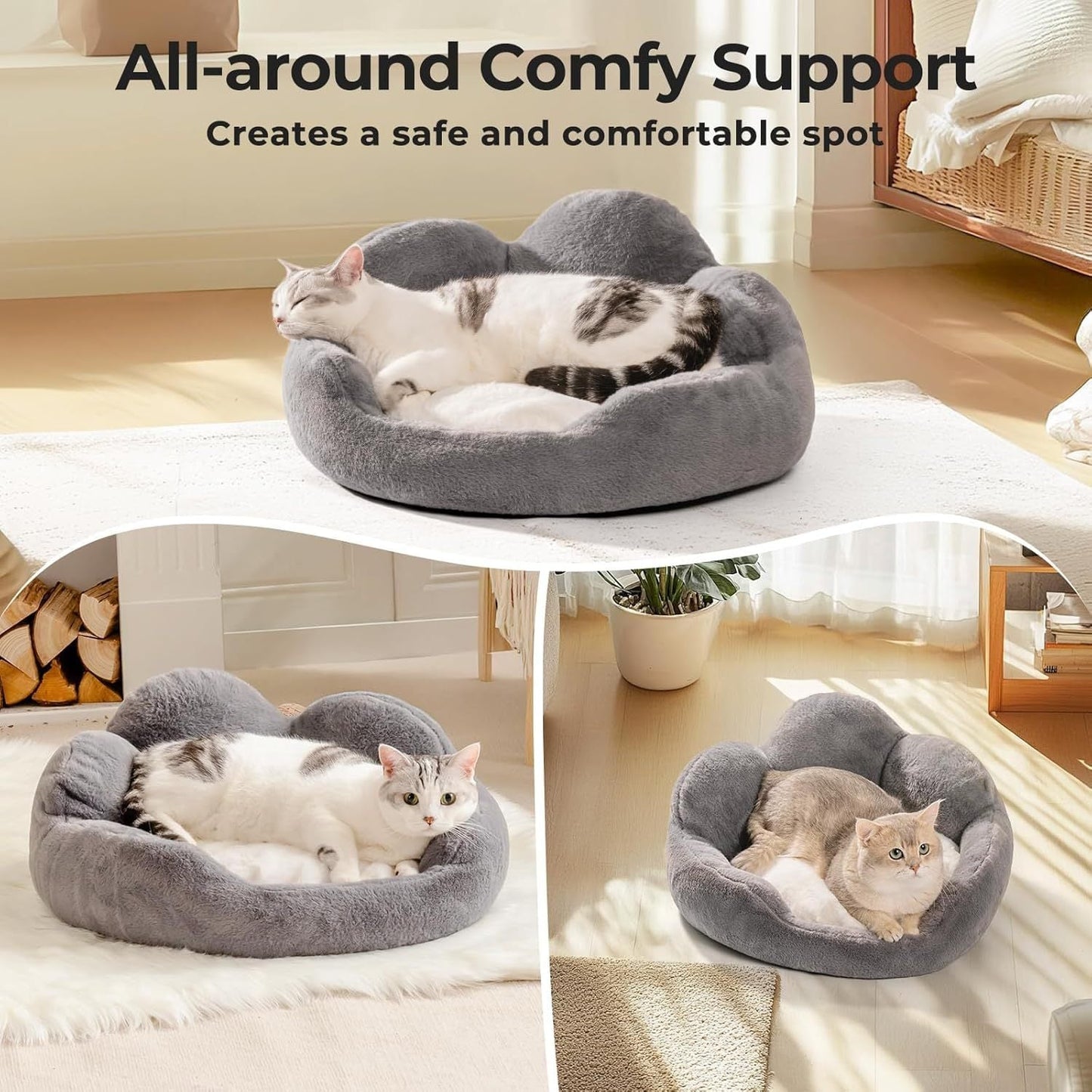 MEWOOFUN Cat Bed And Small Dog Bed, Fluffy Dog Bed Washable Cat Couch