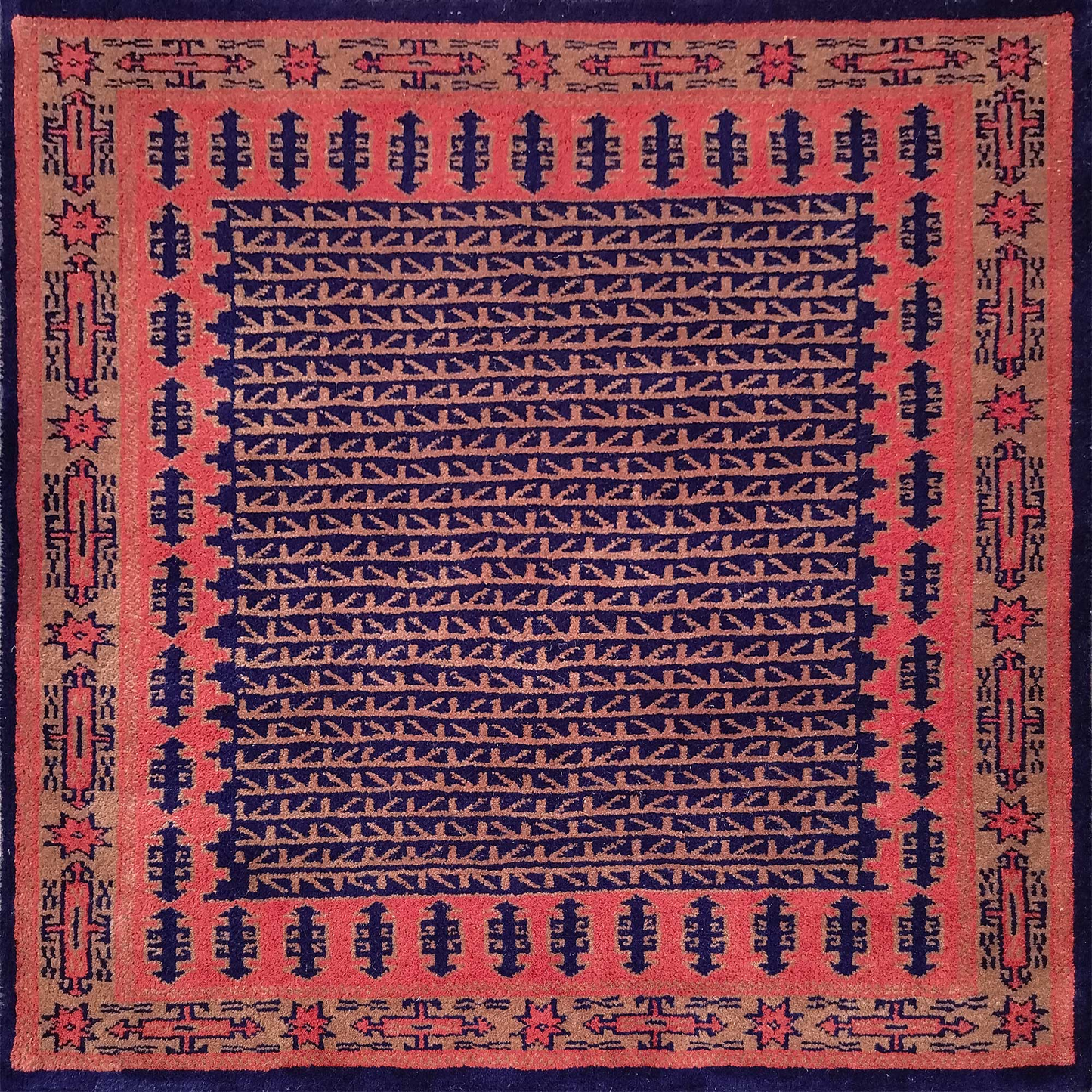 3×3 Feet Hand Knotted Black Wool Carpet