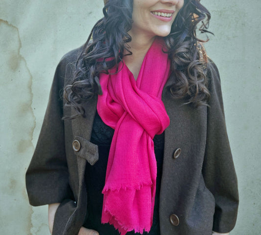 Fuchsia Cashmere Thin Weave Solid Scarf