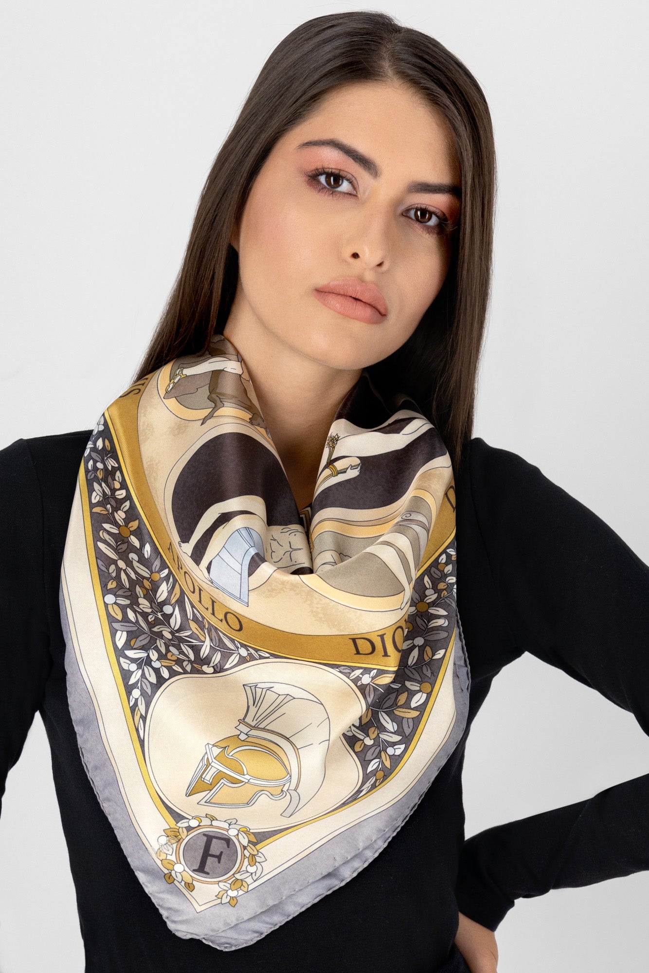 The Olympian Gods - Grey-Beige - 100% Silk Scarf
