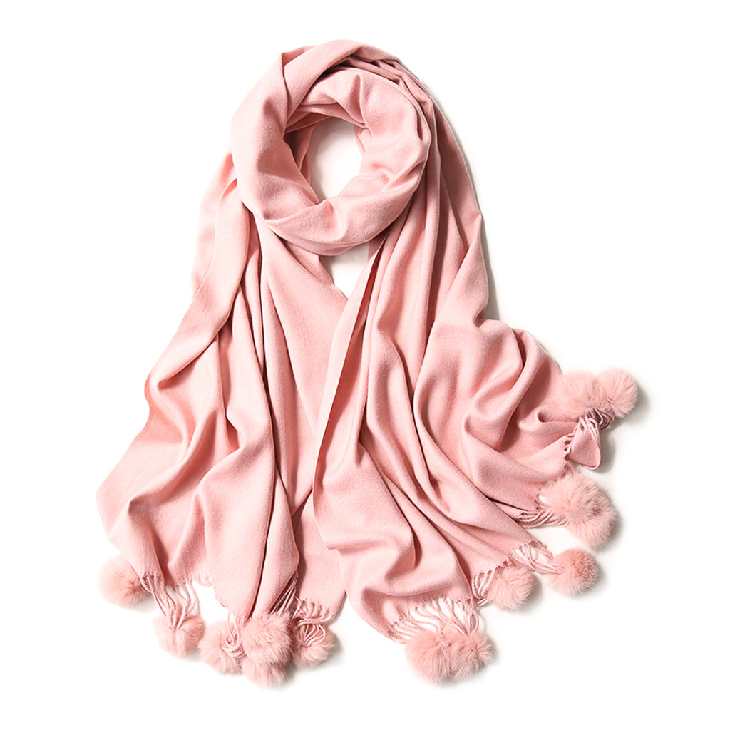 Lightweight Pom Pom Pashmina with Tassels