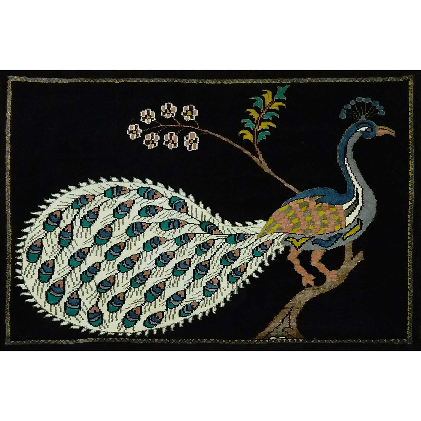 3×2 Feet Handmade Royal Black Peacock Carpet
