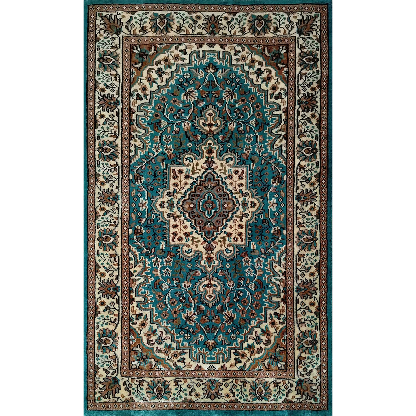 3×5 Feet Turquoise Hand Knotted Wool Carpet Persian