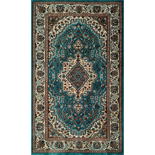 3×5 Feet Turquoise Hand Knotted Wool Carpet Persian
