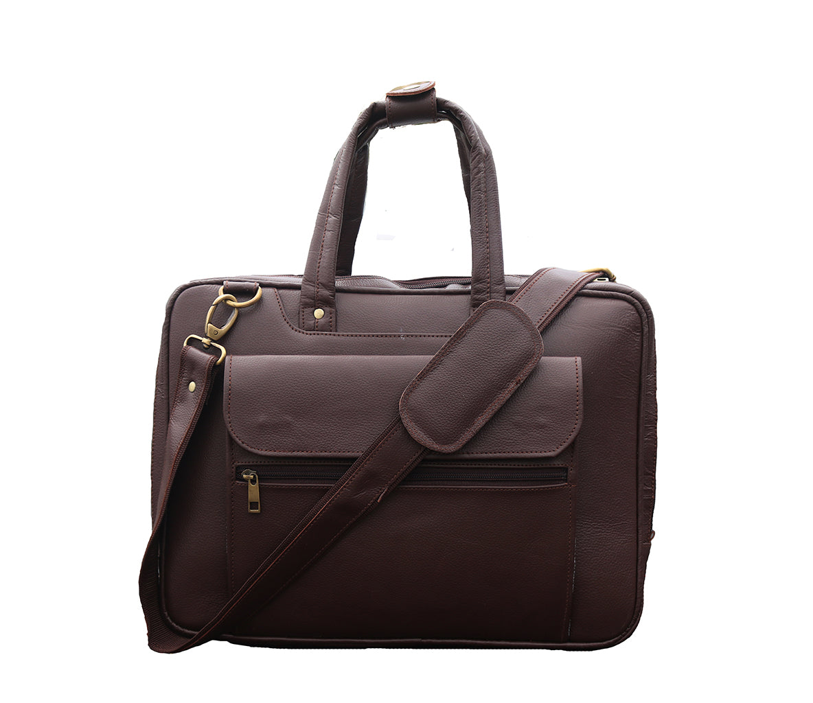 ANUENT 16 Inch Handmade Brown Leather Laptop Briefcase.