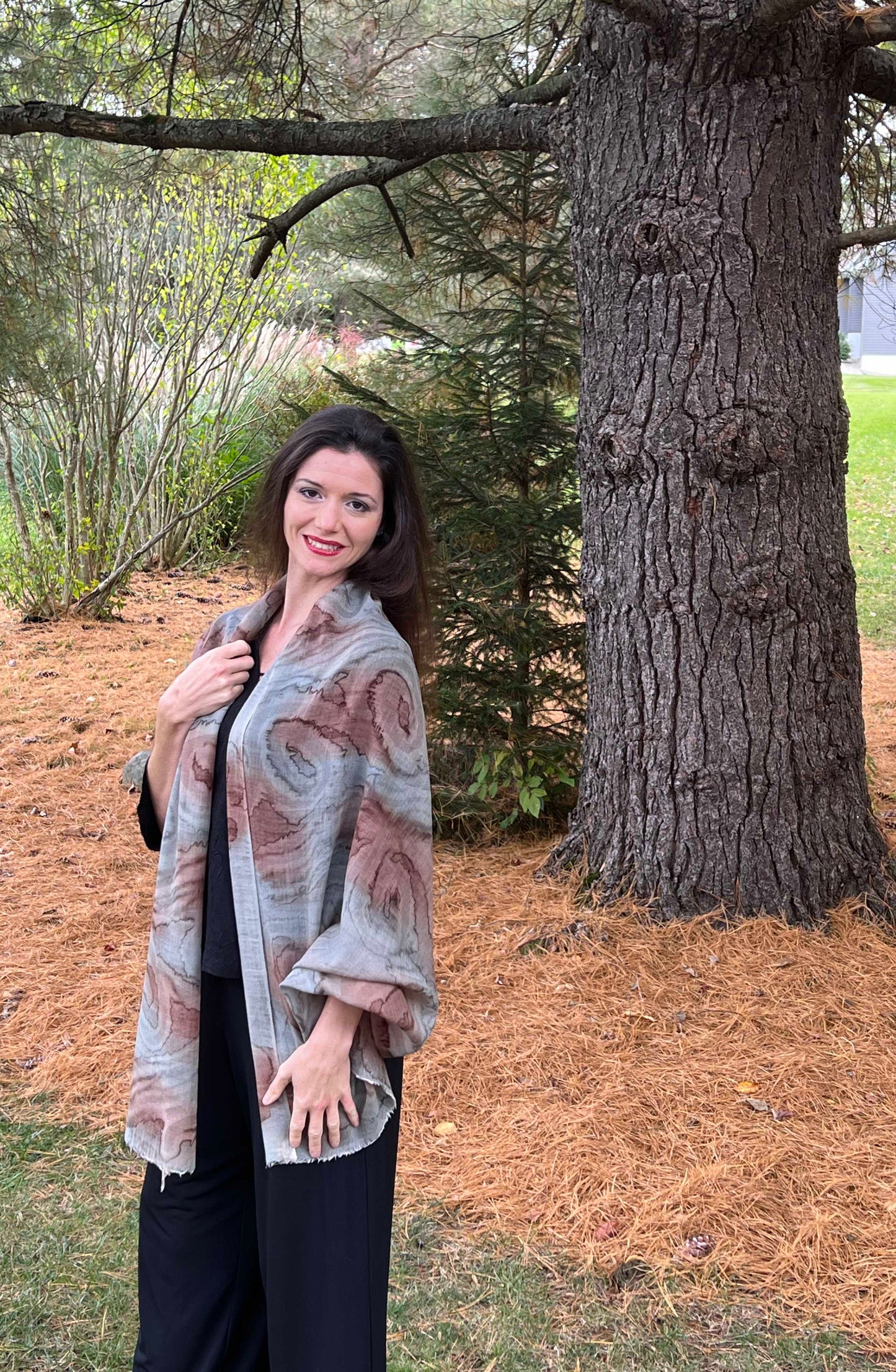 Hand Painted Gray Watercolor Wool & Silk Scarf