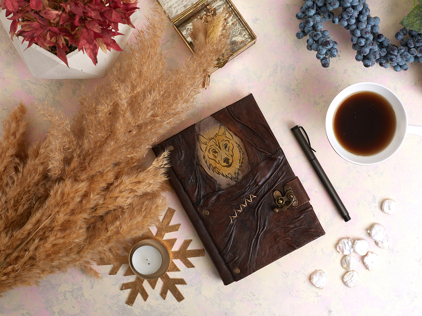 Wolf Design Genuine Craft Leather Journal Diary Notebook