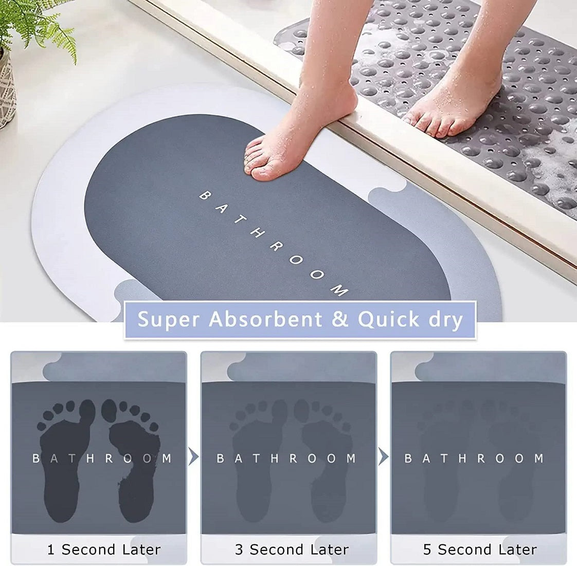 Anti Skid Water Absorbent Bathroom Door Mat (40x60cm)Pack of 1, Oval