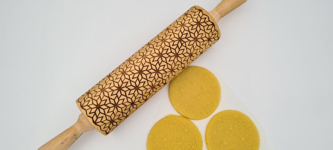 Engraved Rolling Pin Natural Wood Folk Kitchen Pins Handmade - Demet