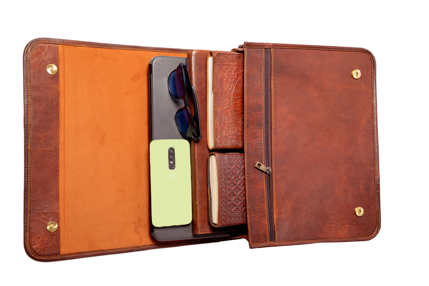 Handmade Brown Leather Crossbody Bag With Full Flap.