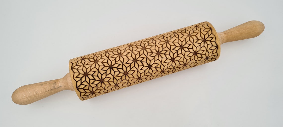 Engraved Rolling Pin Natural Wood Folk Kitchen Pins Handmade - Demet