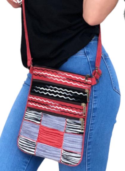 Red and Gray Suede Cross Body Bag