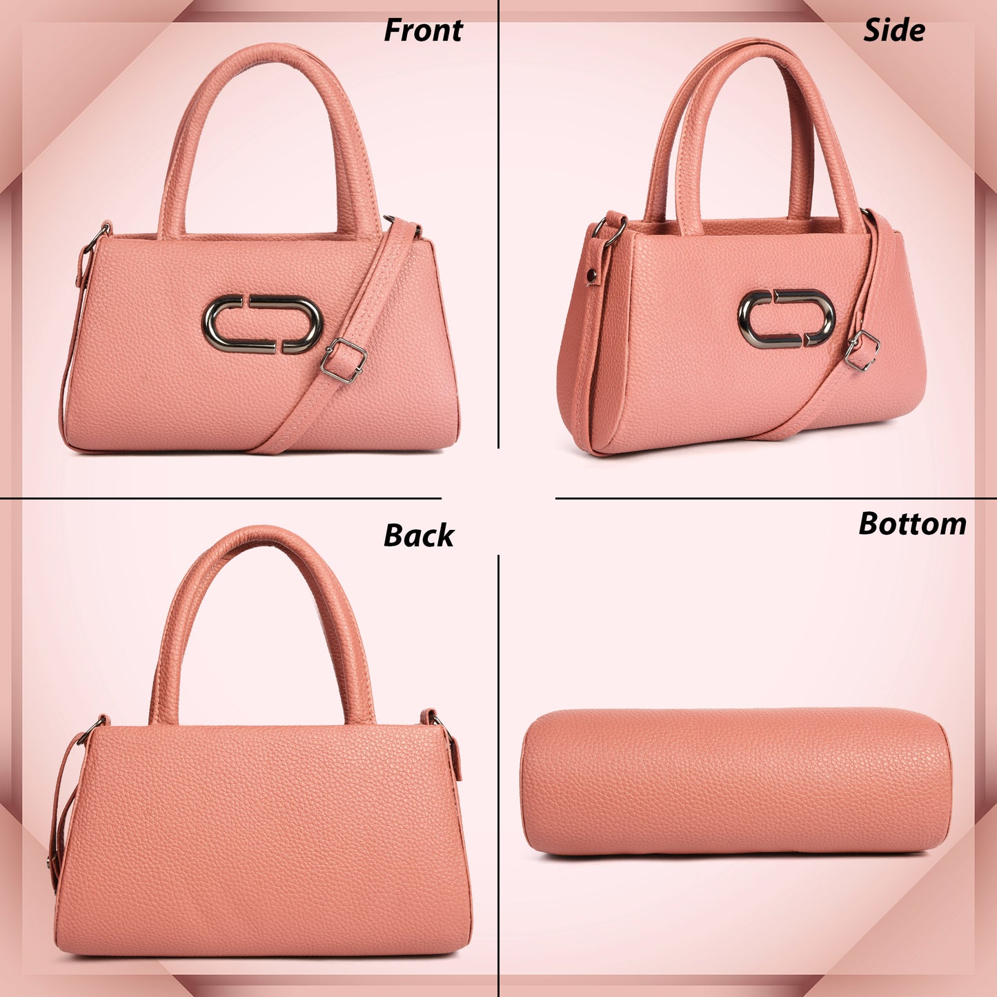 Women Leather Sling bag With Handle - Peach