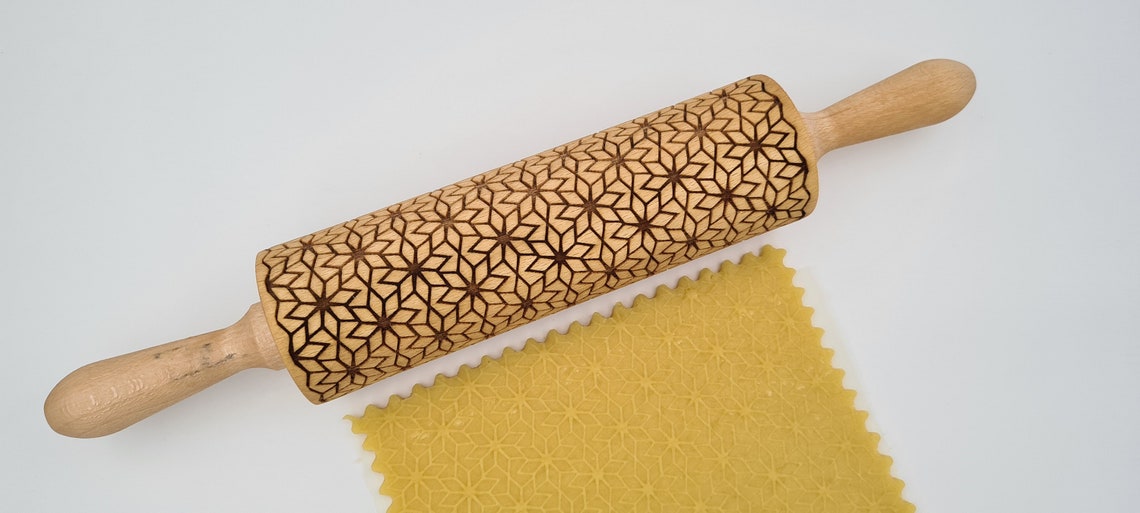 Engraved Rolling Pin Natural Wood Folk Kitchen Pins Handmade - Demet