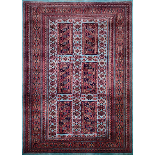 5×7 ft Hand Knotted Turquoise Wool Carpet Tribal