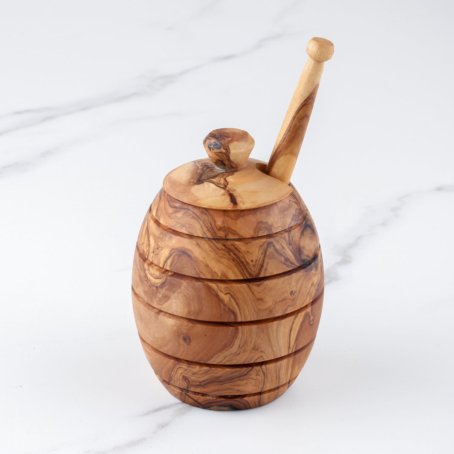 Rustic Olive Wood Honey Jar & Dipper – Hand-Carved