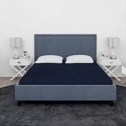 110 TC Polycotton Double Geometric Fitted Bedsheet (Pack of 1, Blue)