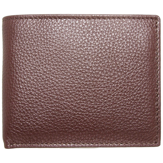 Pebbled Leather Billfold With Coin Pocket Brown