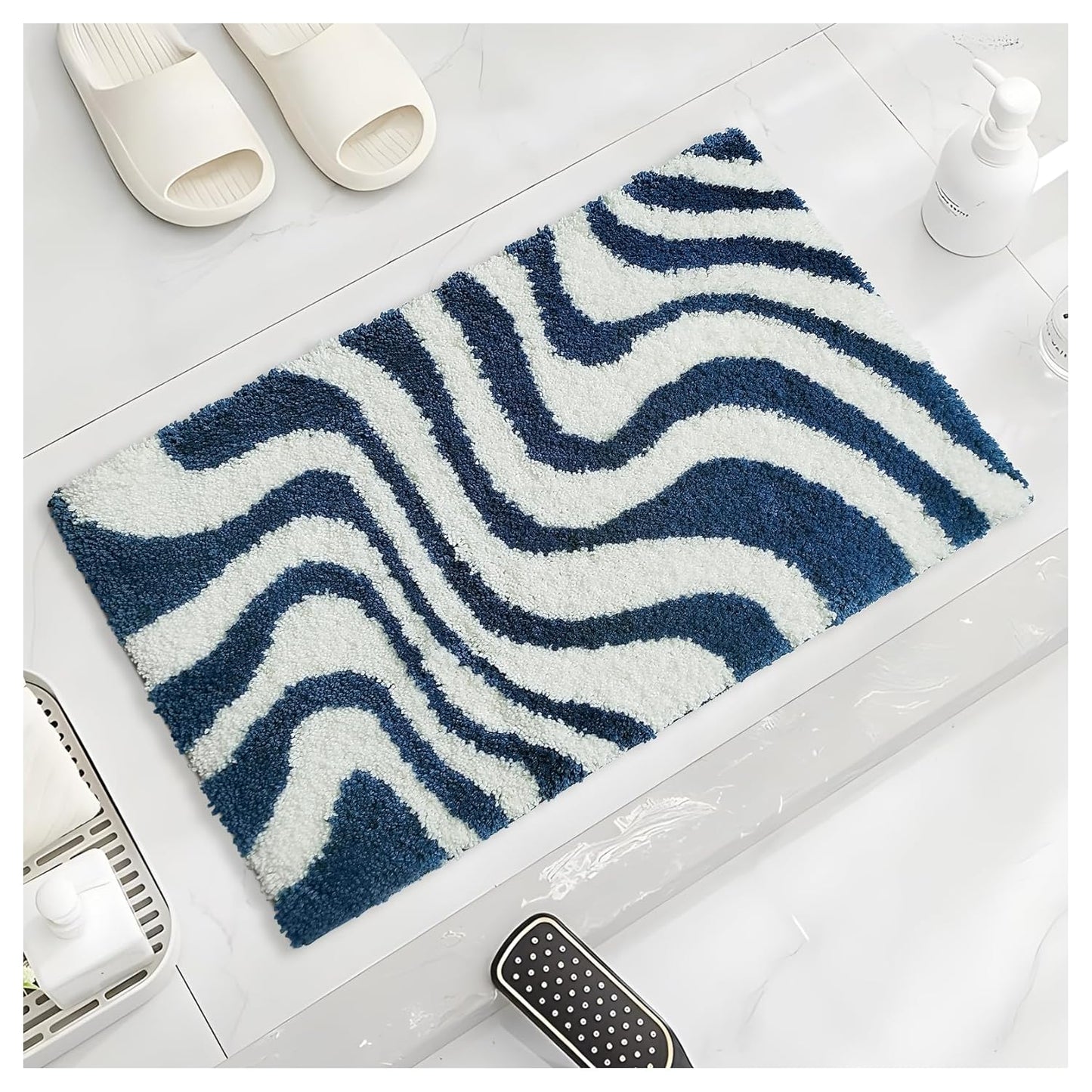 Bath Mat for Bathroom,Blue and White Bathroom Rug
