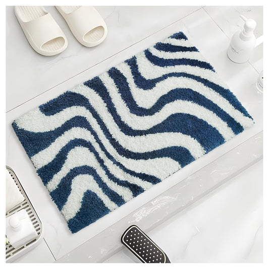 Bath Mat for Bathroom,Blue and White Bathroom Rug
