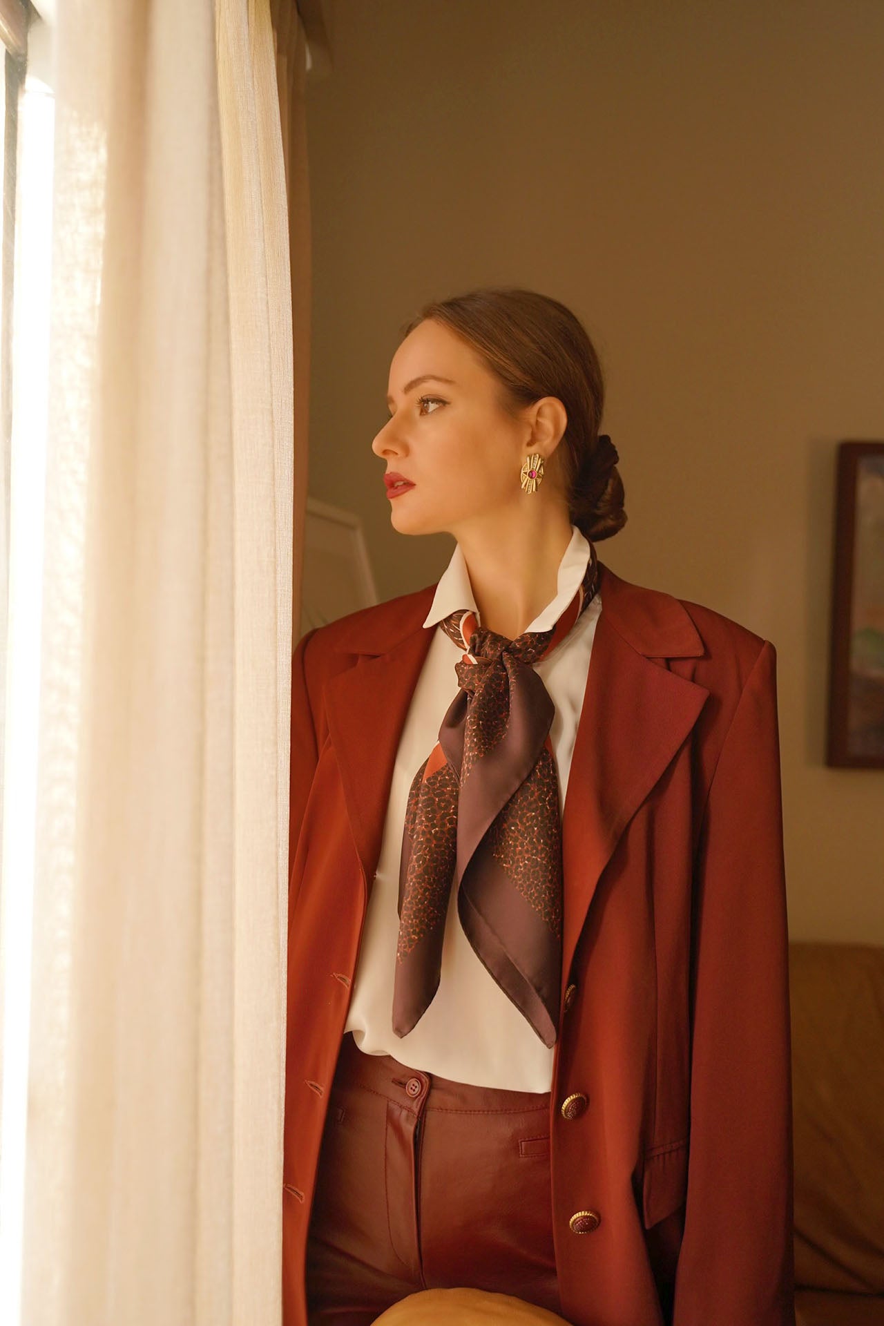 Animal Print - Brown-Brick - 100% Silk Scarf