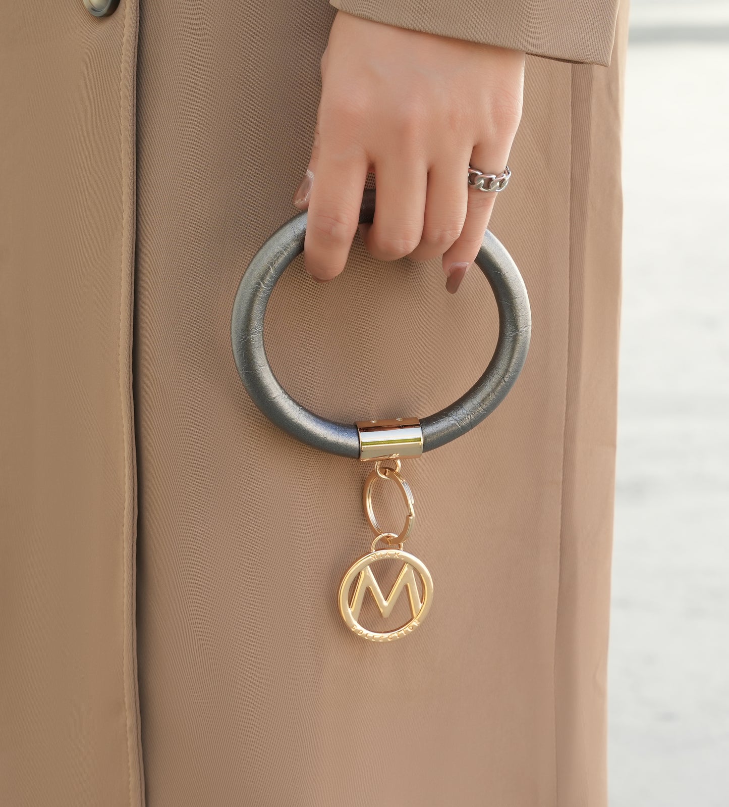 Jasmine Vegan Leather Women Bangle Wristlet Keychain set