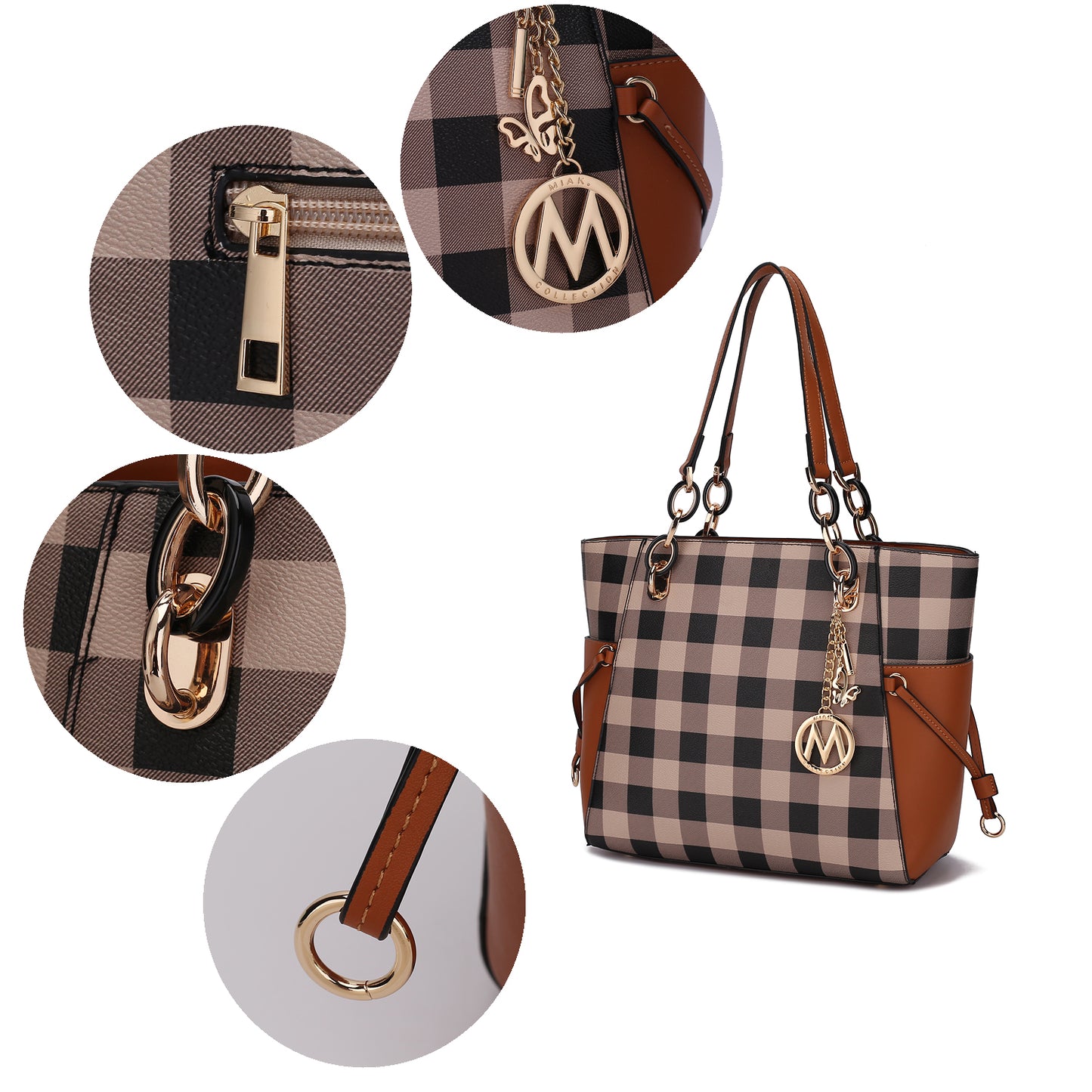 Yale Checkered Tote Bag with Wallet