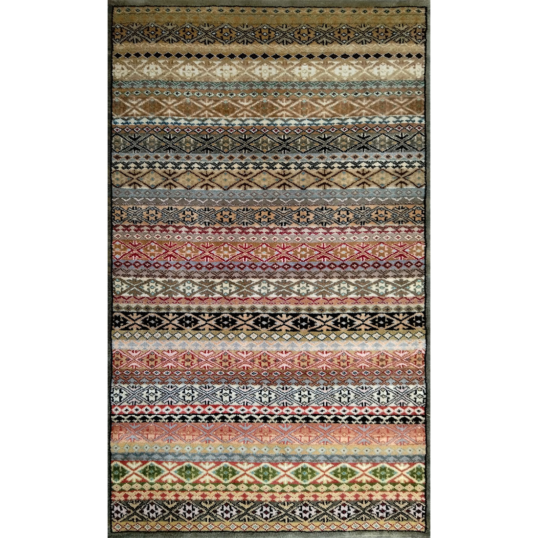 3×5 Feet Hand Knotted Zanjeera Wool Carpet Olive & Multi