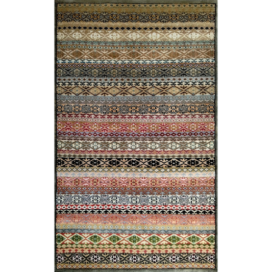 3×5 Feet Hand Knotted Zanjeera Wool Carpet Olive & Multi