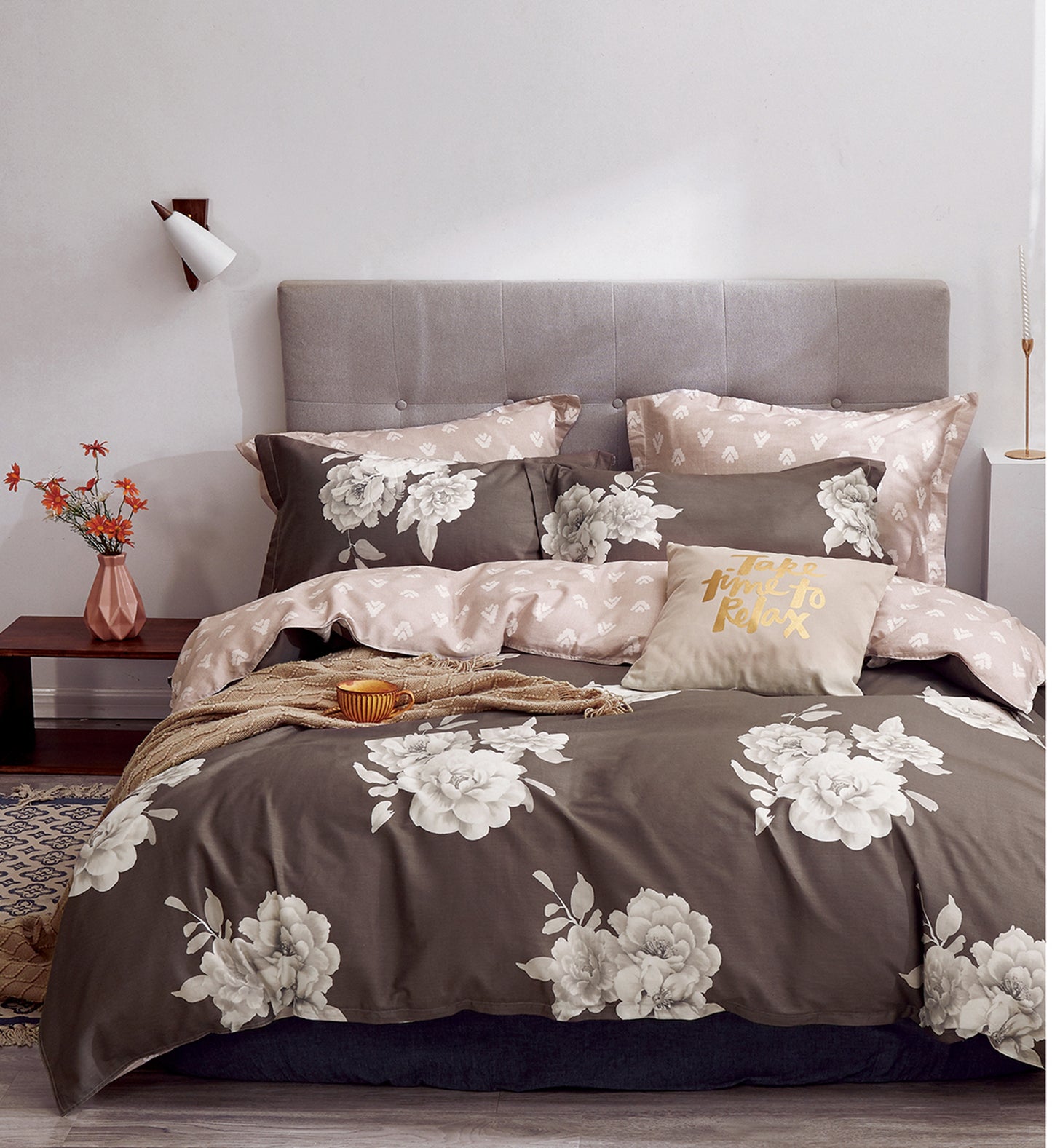 Marrisa Brown Floral 100% Cotton Reversible Comforter Set