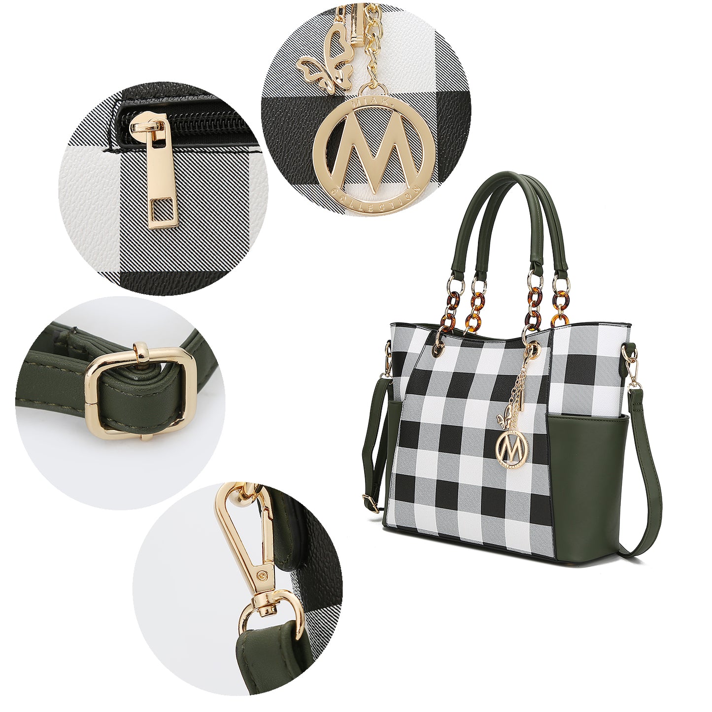 MKF Collection Mariely Checker Tote Handbag & Wallet Set by Mia K