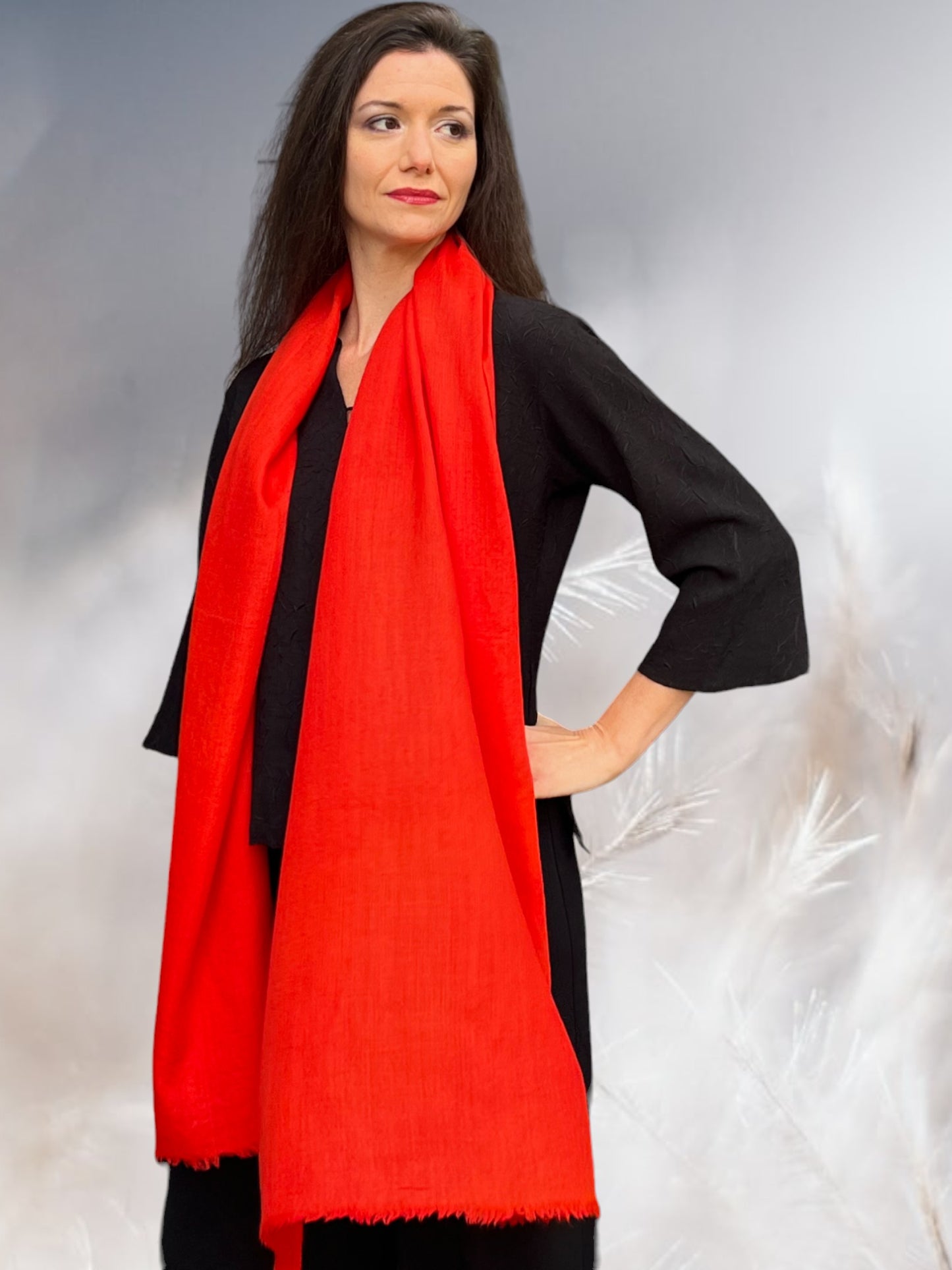 Red Featherlight Solid Wool Scarf