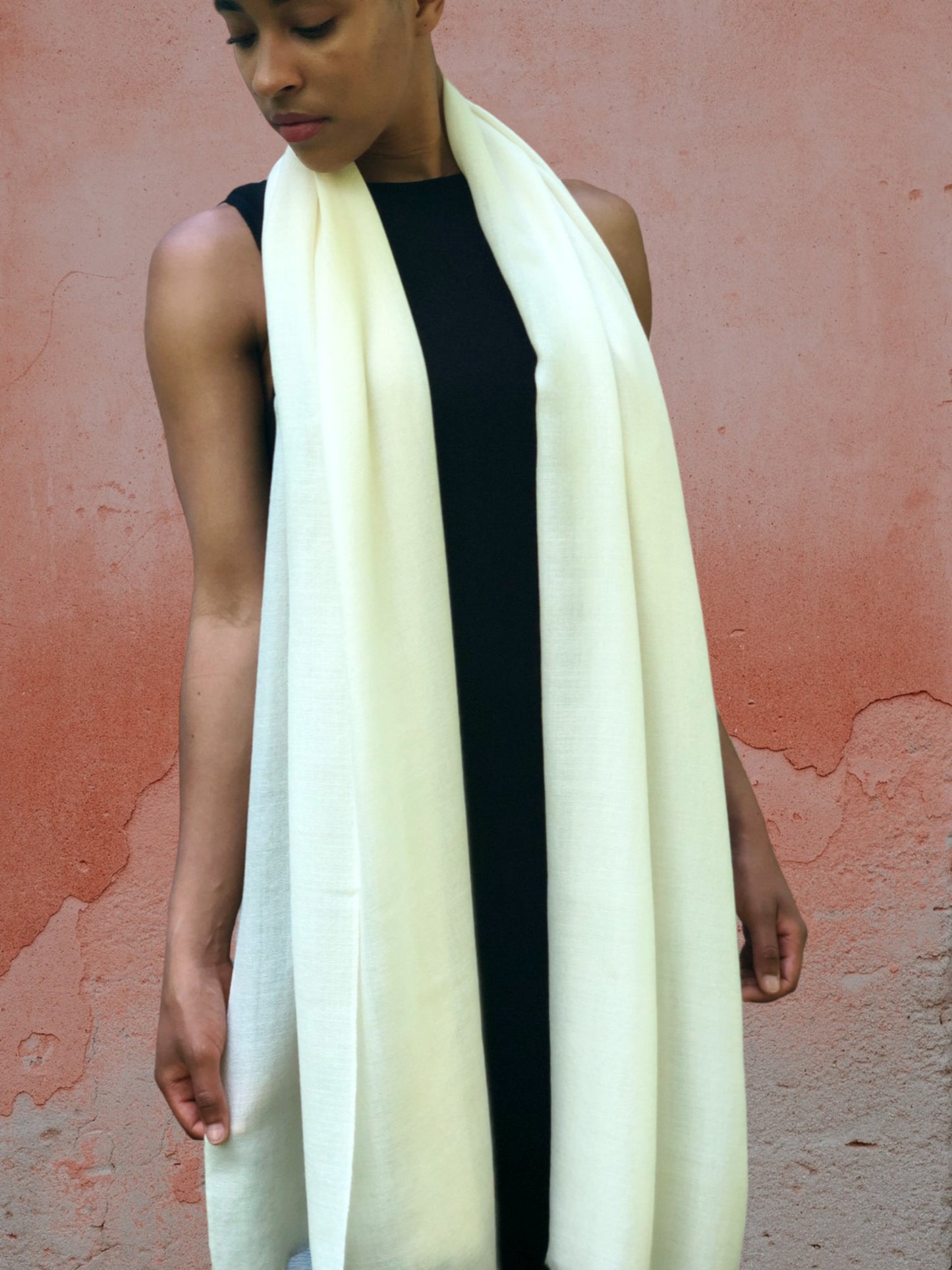 Ivory Cashmere Thin Weave Solid Wool Scarf