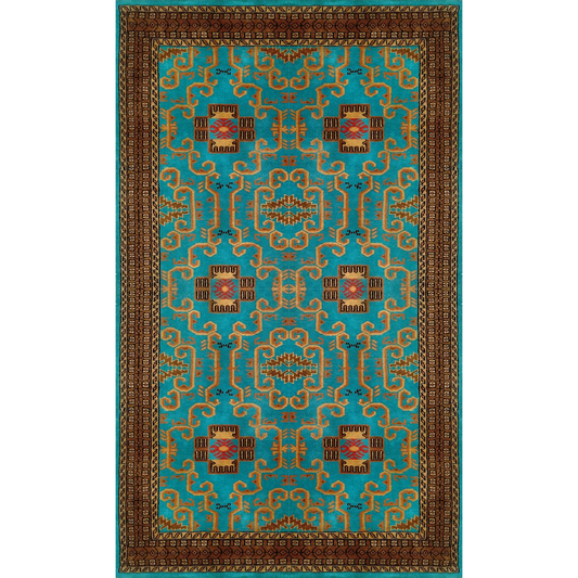 4×7 Feet Handmade Turquoise Wool Carpet Palace