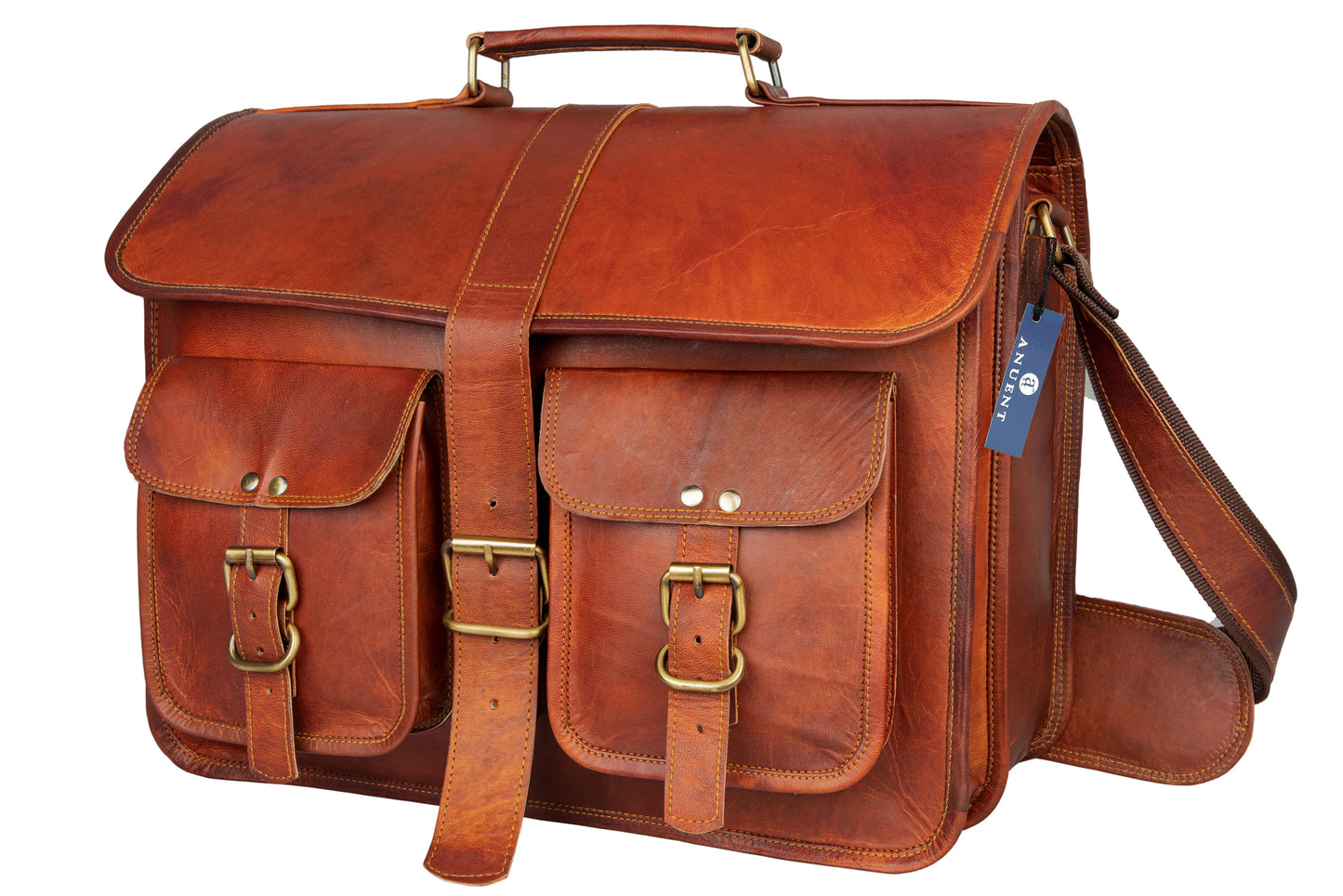 Handmade 16" -18" Leather Laptop Messenger Crossbody Bag For Unisex.