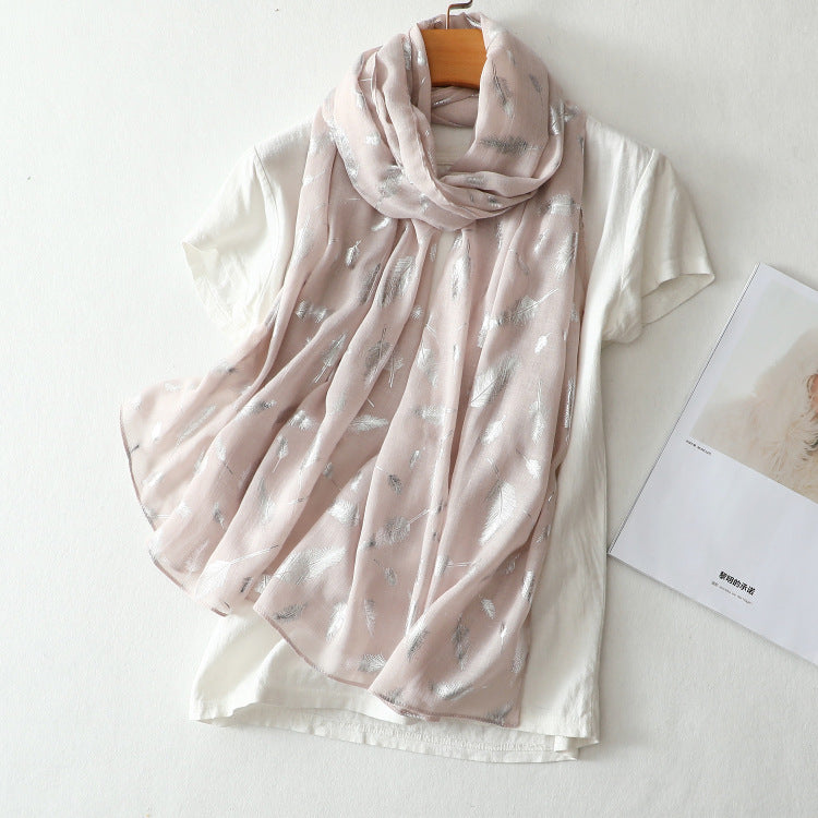 Pure Cotton Scarf with Feathered Design