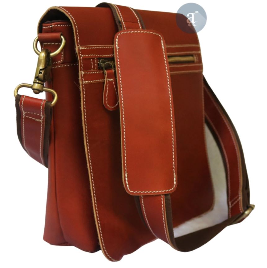 Orange Leather Crossbody Purse Bag.