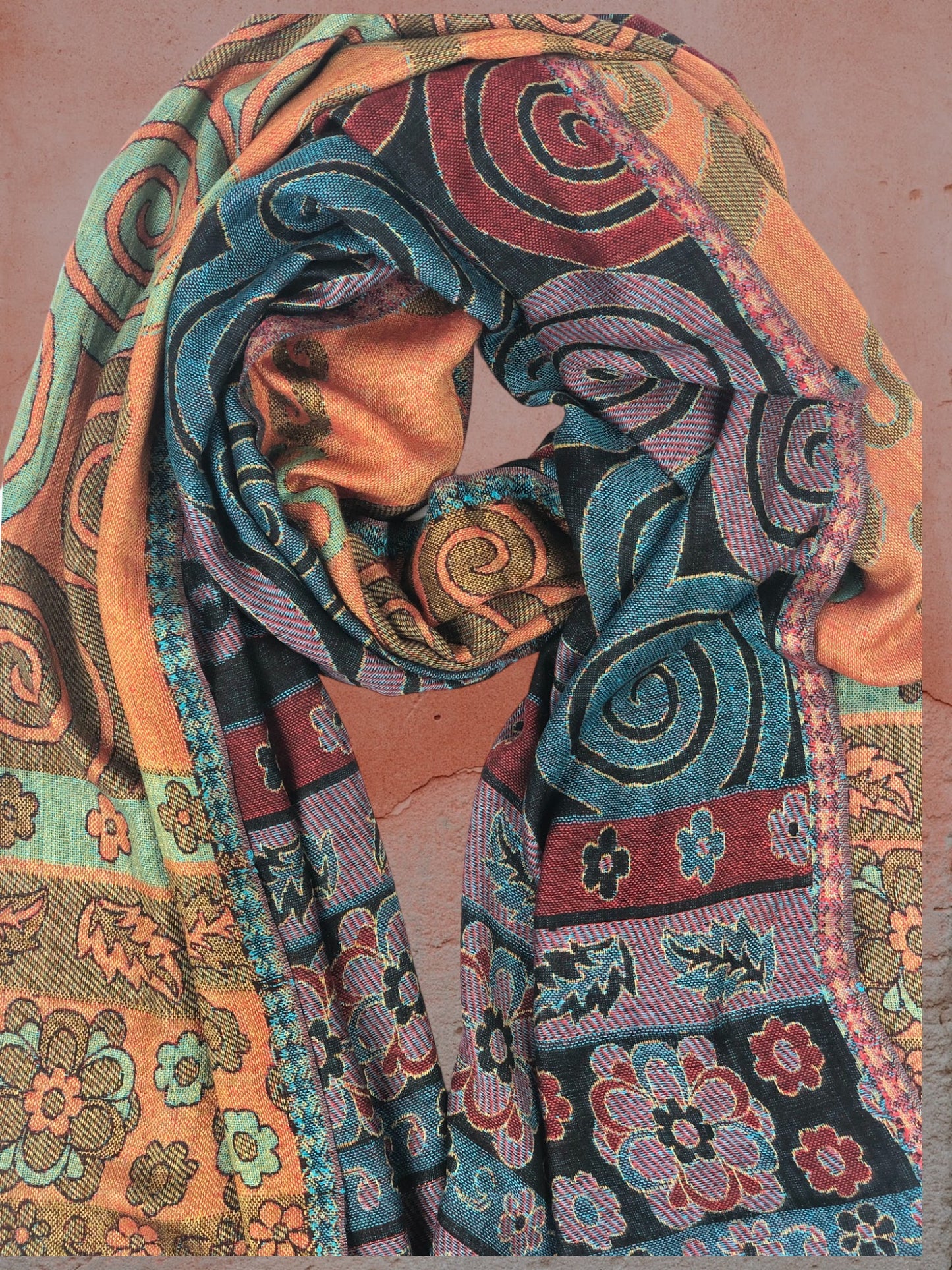 Multi-coloured Reversible Modal Jamawar Pashmina Scarf