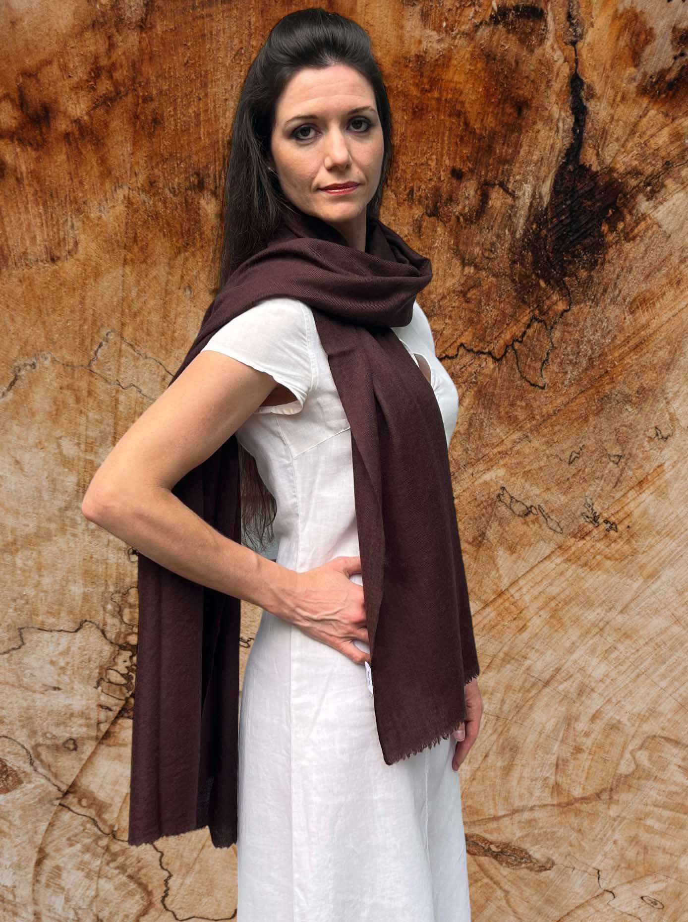 Brown Cashmere Thin Weave Solid Scarf