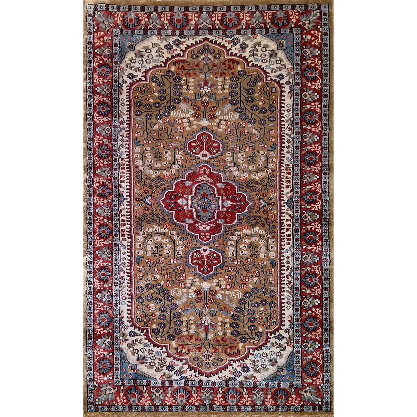 3×5 Feet Hand Knotted Persian Silk Carpet Camel