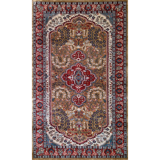 3×5 Feet Hand Knotted Persian Silk Carpet Camel