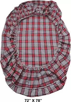 CheckMe Cotton King Bed Cover  (Red)