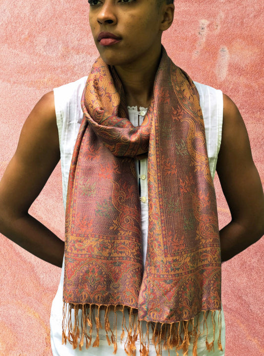 Coral Modal Jamawar Pashmina Scarf