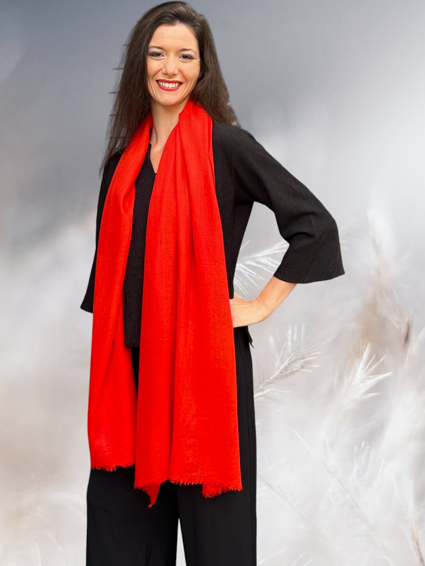 Red Featherlight Solid Wool Scarf
