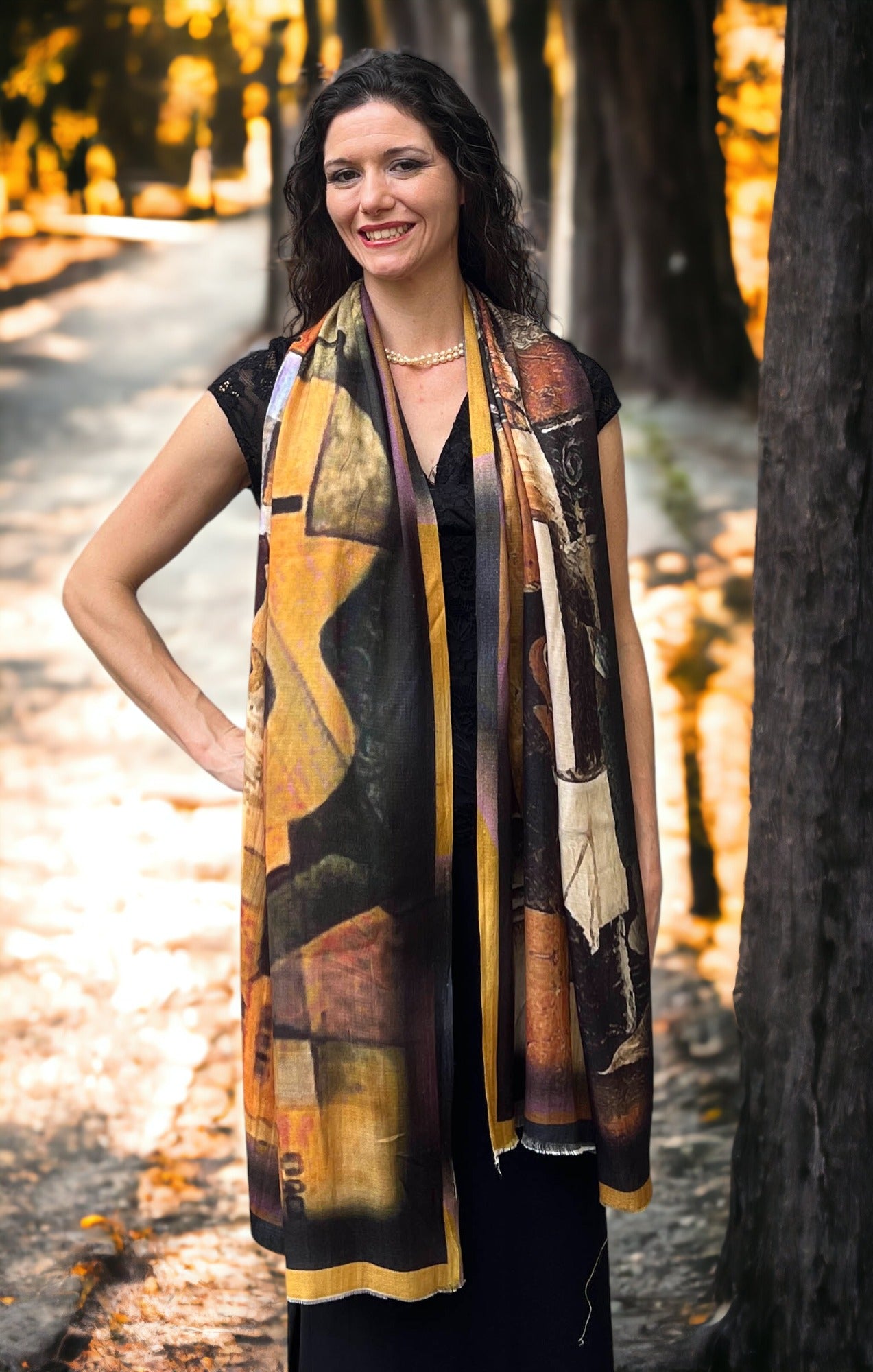 Brown and Rust Digitally Printed Abstract Watercolor Scarf